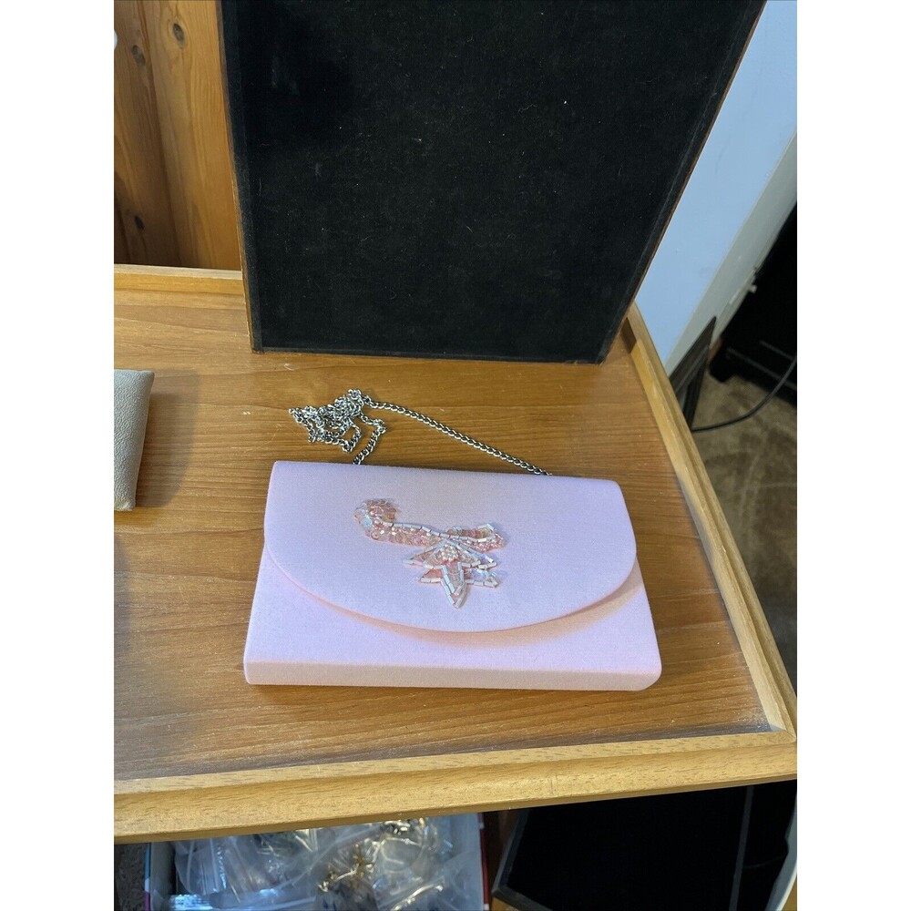 Vintage DYEABLES Wedding Prom PURSE/Clutch +Silver Shoulder Chain Strap Pink